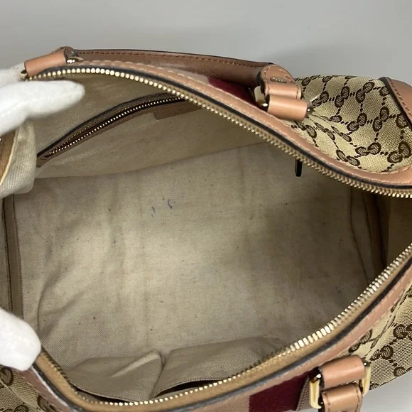 SOLD - Gucci Boston bag pink and burgundy stripe - Picture 8 of 16